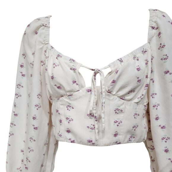 Wild Fable White Puff Sleeve Crop Blouse Milkmaid Cottage Tie Front Size Small - Picture 2 of 8